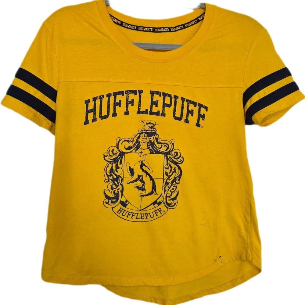 Harry Potter Hufflepuff Raglan Graphic T-Shirt Women's Crew Neck Small Yellow